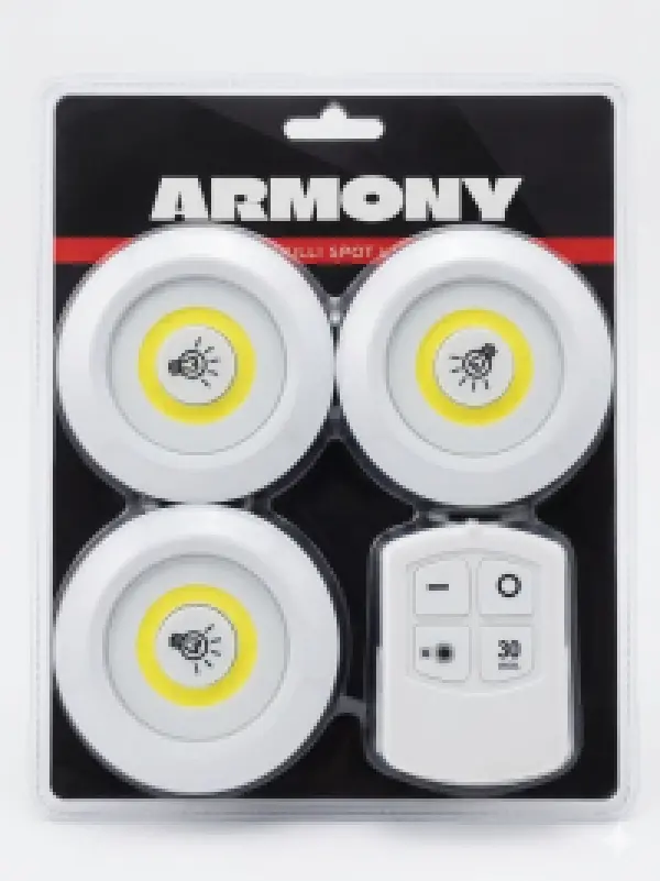 Armony ( Uzaktan Kumandalı ) Yapışkanlı Kablosuz Pilli LED 3'lü Spot Lamba
