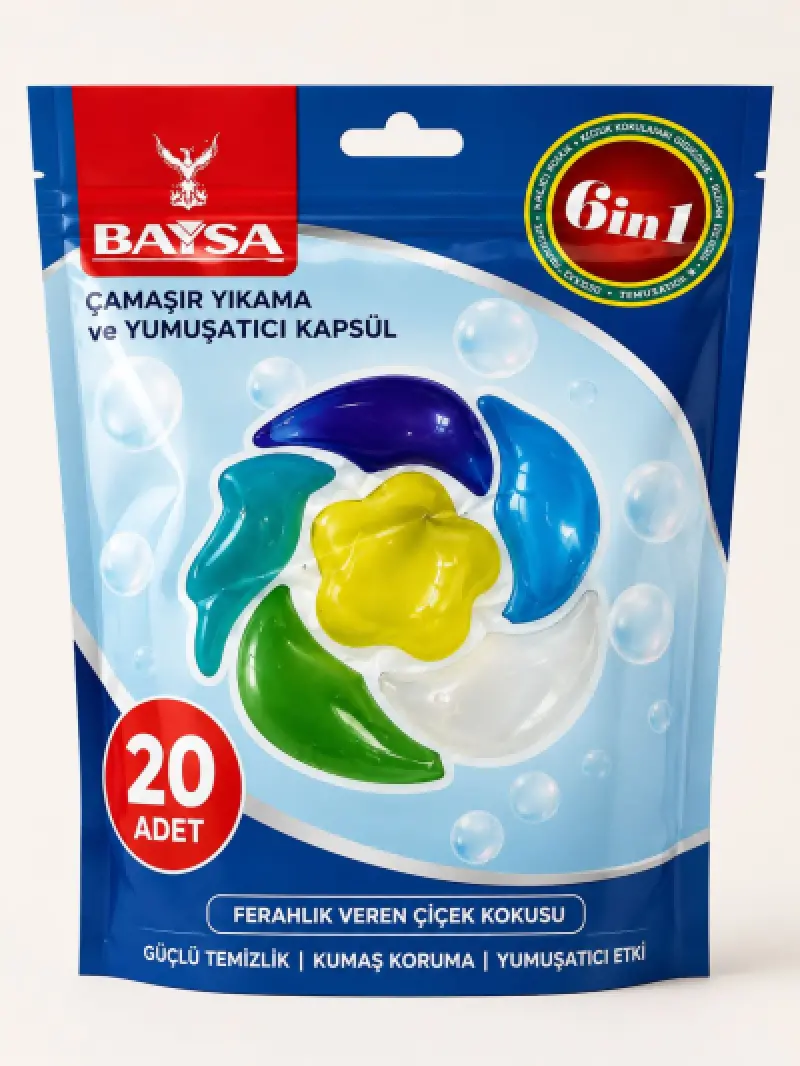 Baysa 20 Yıkama Çamaşır Deterjan Kapsülü 6in1 Renkli ve Beyazlar İçin Yumuşatıcı