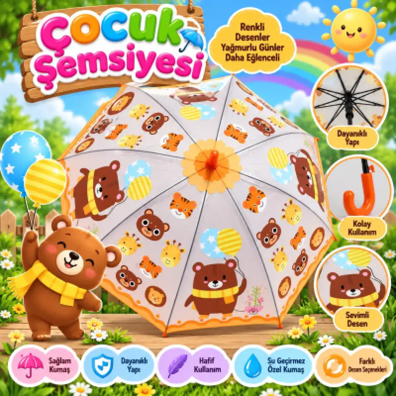 Çocuk Şemsiyesi Figürlü - Turuncu