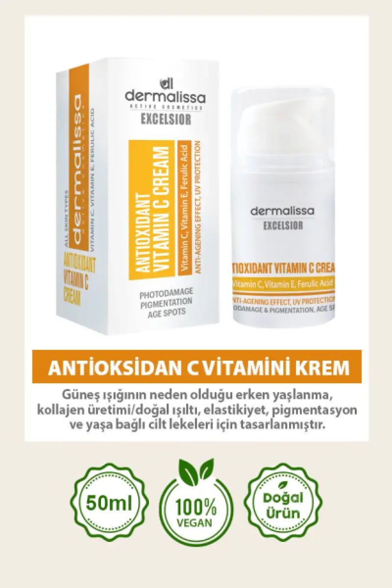 DERMALİSSA Antioksidan C Vitamini Krem 50 ml YAŞLANMA KARŞITI ETKİSİ & UV KORUMASI 