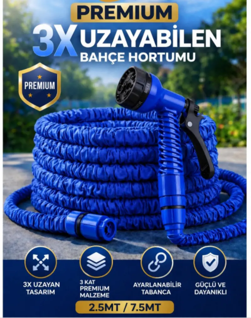 Fıskiye Tabancalı Spiralli Hortum Seti ( 7,5 Mt ) ( Karma Renk)