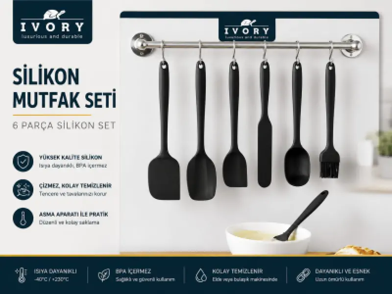 İvory Luccı Silikon Mutfak Seti 6 Parça ( SİYAH ) ( SL 176 )