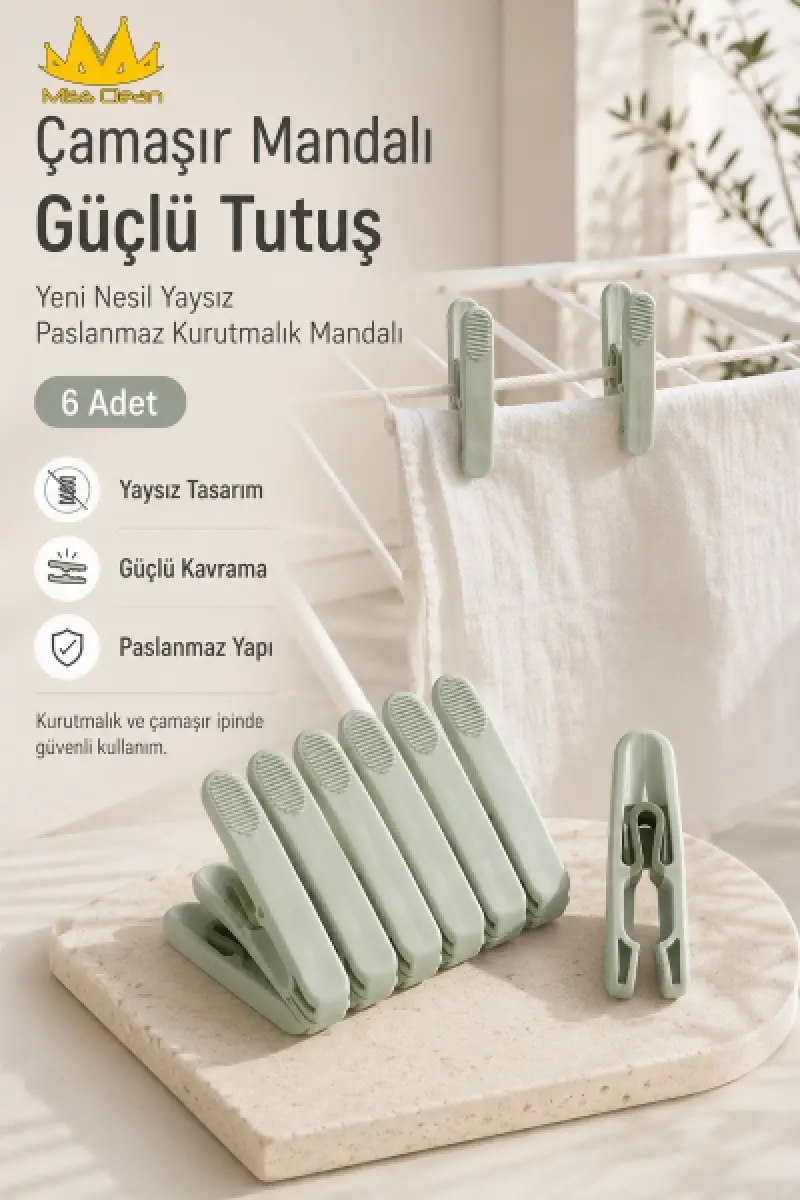 Missclean yeni nesil kurutmalık mandalı 6 lı