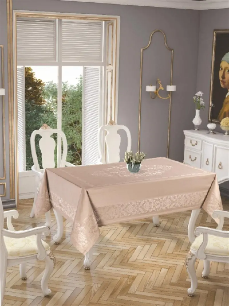 Pano Jumbo Masa Örtüsü Leke Tutmaz Polyester Jakarlı Lüks ( Cappuccino )160 x 220 cm