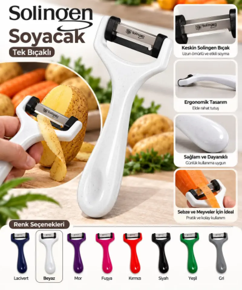 Solingen Sapan Soyacak Tek Bıçaklı Simli - [Beyaz]