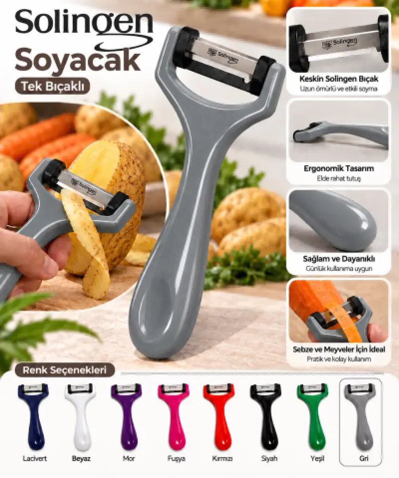 Solingen Sapan Soyacak Tek Bıçaklı Simli - [Gri]