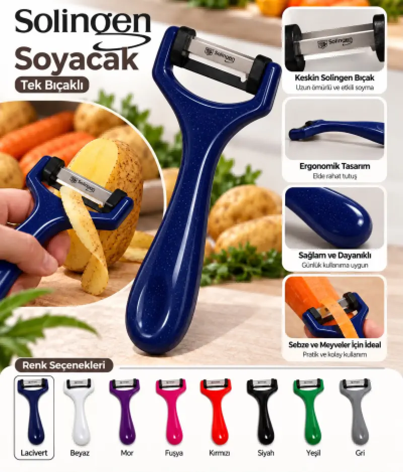 Solingen Sapan Soyacak Tek Bıçaklı Simli - [Lacivert]