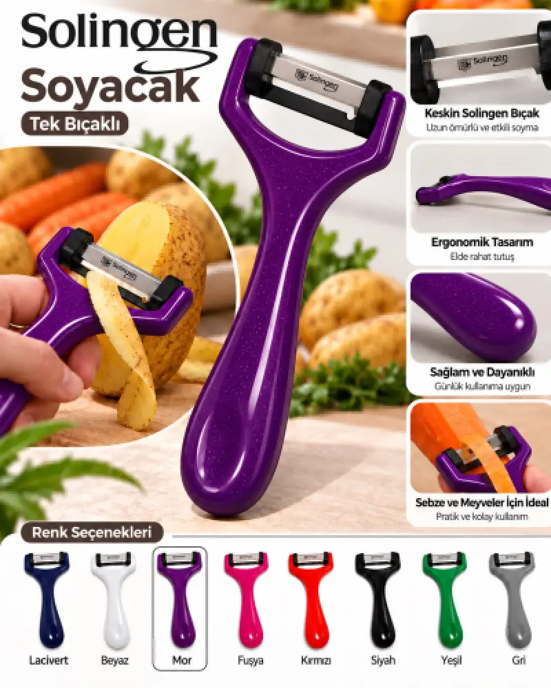 Solingen Sapan Soyacak Tek Bıçaklı Simli - [Mor]