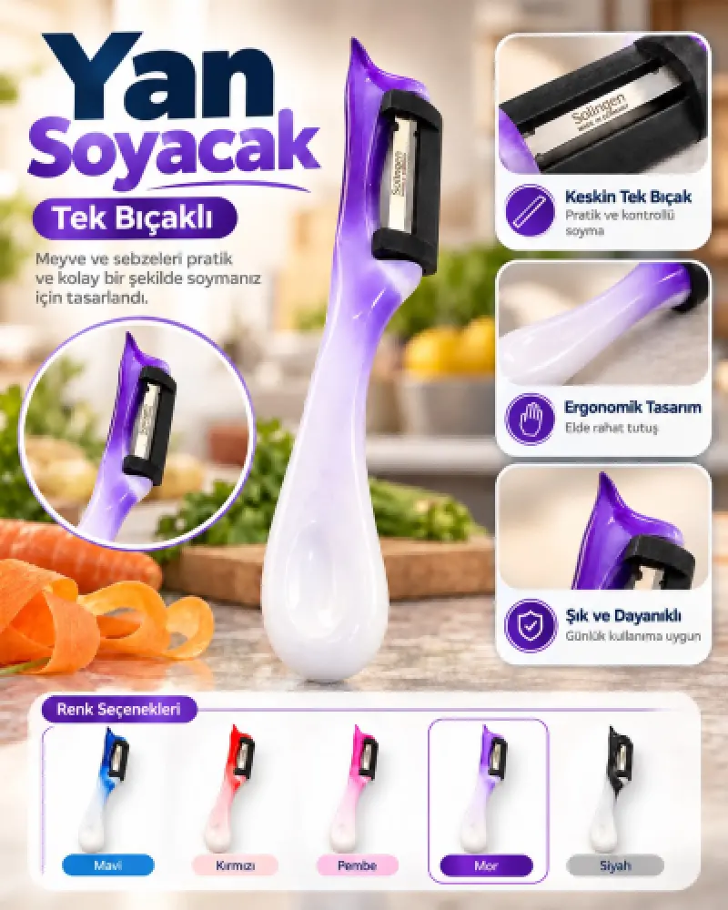 Solingen Yan Soyacak Tek Bıçaklı Ebruli - [Mor]