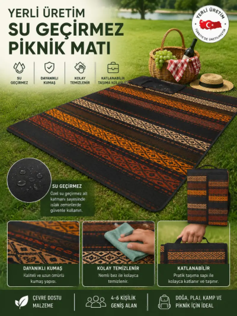 YERLİ ÜRETİM SU GEÇİRMEZ PİKNİK MATI YIKANABİLİR ( KHV )kilim hasır