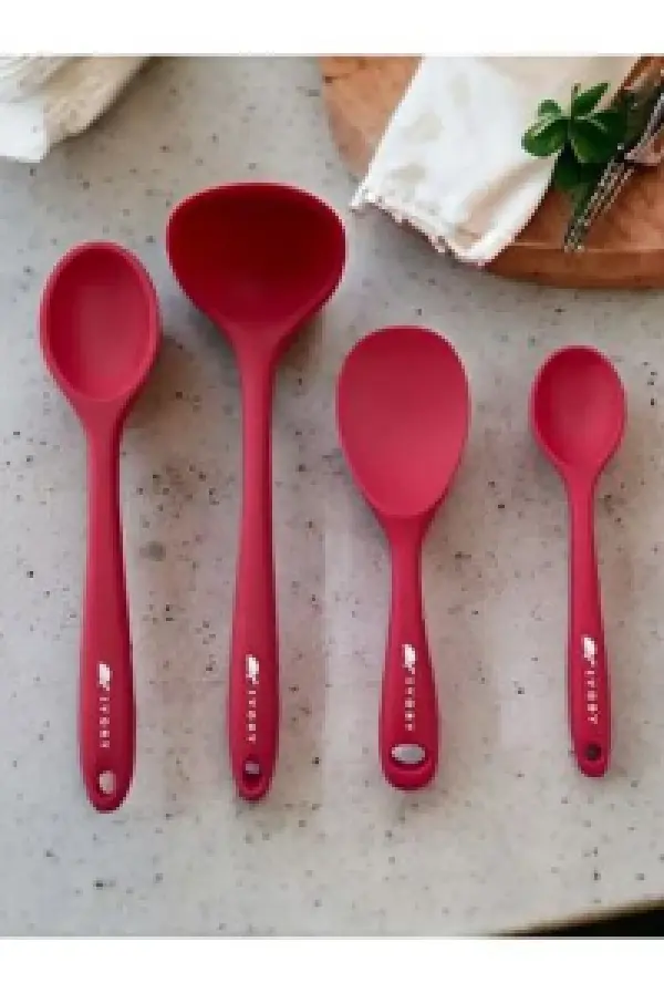 İvory Silikon 4 lü Set (Kepçe-Pilav-Derin-Mini) kırmızı