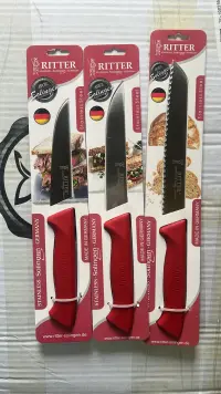 Solingen 3 lü bıçak seti kırmızı 25cm 28 cm ve ekmek bıçak