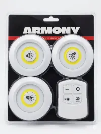 Armony ( Uzaktan Kumandalı ) Yapışkanlı Kablosuz Pilli LED 3'lü Spot Lamba
