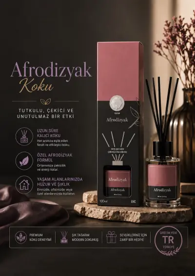 100ML ( Afrodizyak ) Çubuklu Oda Kokusu Dolap Banyo Ev Oda Parfümü