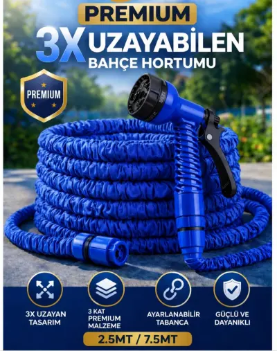 Fıskiye Tabancalı Spiralli Hortum Seti ( 7,5 Mt ) ( Karma Renk)