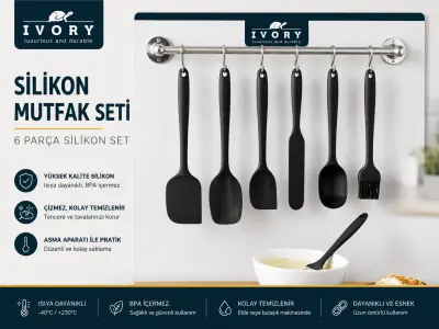 İvory Luccı Silikon Mutfak Seti 6 Parça ( SİYAH ) ( SL 176 )