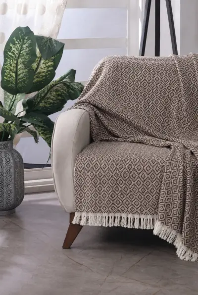 Koltuk Örtüsü 180 x 200 cm Kanepe Çekyat Divan Berjer Örtüsü Pamuklu Püsküllü ( kahverengi )