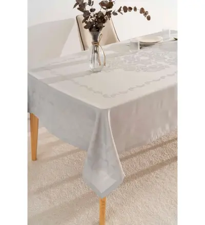 Pano Jumbo Masa Örtüsü Leke Tutmaz Polyester Jakarlı Lüks ( GRİ )160 x 220 cm