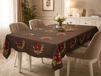 Punch Masa Örtüsü 3 Boyutlu Baskılı [150x220] - Bordo Çiçek