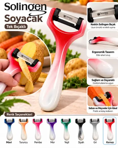 Solingen Sapan Soyacak Tek Bıçaklı Ebruli - [Kırmızı]