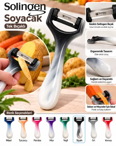 Solingen Sapan Soyacak Tek Bıçaklı Ebruli - [Siyah]