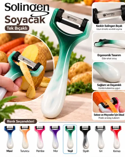 Solingen Sapan Soyacak Tek Bıçaklı Ebruli - [Yeşil]