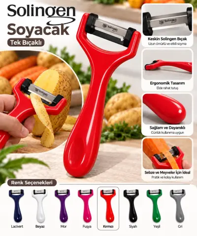 Solingen Sapan Soyacak Tek Bıçaklı Simli - [Kırmızı]